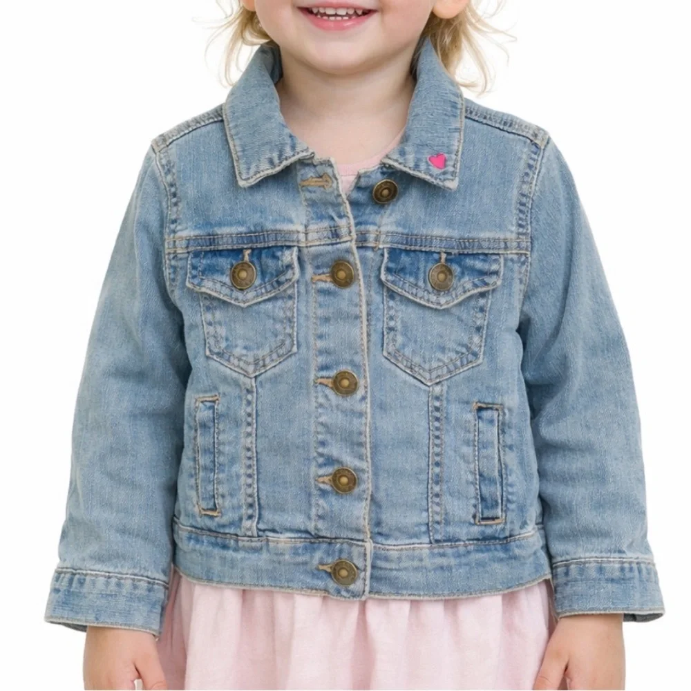 Carter’s girls blue embroidered heart button up stretch jean jacket size 2T